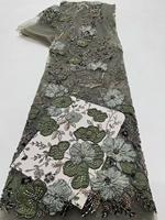 Tela de Encaje Transpirable con Lentejuelas y Flores 3D Francesas, 100% Poliéster, Textil Ecológico, Vestidos de Noche de Lujo