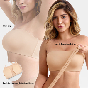 <span class=keywords><strong>Reggiseno</strong></span> Invisibile <span class=keywords><strong>Senza</strong></span> <span class=keywords><strong>Spalline</strong></span> per Donna, Copertura Totale, Traspirante, con <span class=keywords><strong>Coppe</strong></span> Rimovibili Push-up, Taglie Forti, Morbido e Antiscivolo - Product Image 1