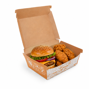 Caja de Papel Kraft Impresa Personalizada para Hamburguesas, Caja Desechable de Grado Alimenticio Tipo Concha para Hamburguesas, Pollo Frito y Comida para Llevar - Product Image 1