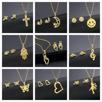 Desain baru kalung anting-anting perempuan tanpa noda Set perhiasan kalung banyak desain baja tahan karat