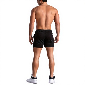 Men's Black Solid Color Front Logo Drawstring Mid Waist Casual Shorts Quick Dry Knitted Breathable 100% Cotton Made Bangladesh - Product Image 2