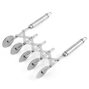 5 bánh xe Pastry Cutter với xử lý thép không gỉ đôi Cutter có thể điều chỉnh bánh pizza Slicer mở rộng đa vòng bột con lăn