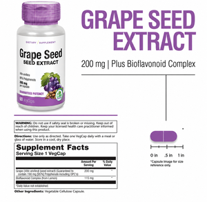 Extracto de Semilla de Uva 200 mg muestra con Complejo de Bioflavonoides |   Soporte cardiovascular y para los vasos sanguíneos saludables |   60 Cápsulas Vegetales - Product Image 1