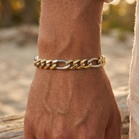 HTNCB01 Bracelet chaîne Figaro plaqué or poli fait main style Hip-hop, plusieurs tailles pour hommes, bijoux en acier inoxydable 316