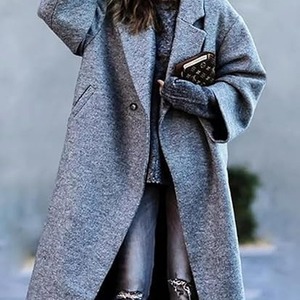 Manteau long en laine chaude de couleur unie pour femme, forme A, manches longues, épaisseur moyenne, vêtements d'extérieur décontractés pour l'automne et l'hiver - Product Image 4