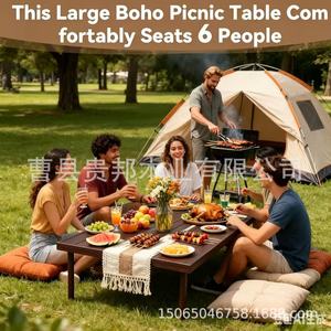 Wooden Outdoor Folding <b>Table</b> Rectangular Walnut Minimalist Design <b>Foldable</b> <b>Camping</b> Picnic Beach <b>Table</b> - Product Image 4