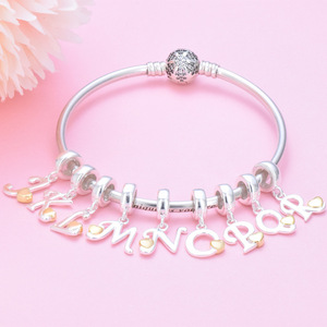 Wholesale 925 Sterling <strong>Silver</strong> Charms for Bracelet Golden Heart Alphabet Letter <strong>Pendant</strong> <strong>Initial</strong> Charms <strong>Pendant</strong> for Necklace Gift - Product Image 3