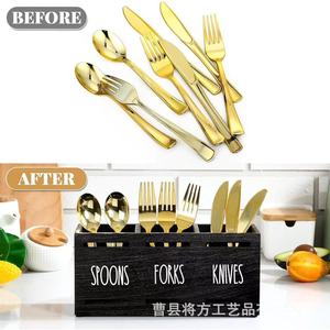Cutlery <b>Storage</b> <b>Box</b> Wooden Rectangle Spoon Fork Knife Organizer Desktop <b>Kitchen</b> Cabinet Organizers - Product Image 2