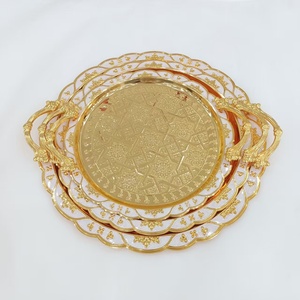 Plateau de service en métal de luxe, plaqué or, élégant ensemble de plateaux et de plats à fruits avec des couleurs blanc et <span class=keywords><strong>noir</strong></span> - Product Image 1