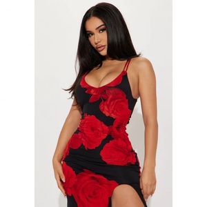 Customized Style Solid Mini Lace Asymmetrical Side Slit Scoop Neck <b>Spaghetti</b> <b>Straps</b> Women Sexy Casual Elegant Dress - Product Image 2