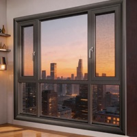Ventana Abatible de Doble Acristalamiento de Estilo Francés con Vidrio Low-E y Marco de Aleación de Aluminio Negro para Proyectos de Hoteles y Villas Modernas de Lujo