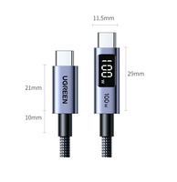 Cable USB C a USB C UGREEN L529 de 100W con Pantalla Digital, Carga Rápida de 5A, Cable Trenzado Tipo C para MacBook Pro, Tablet, Smartphone