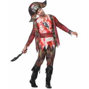 Nuovo Costume da pirata di Halloween per adulti Horror maschile Zombie Captain Cosplay Makeup Ball Party Set Fancy With Hat