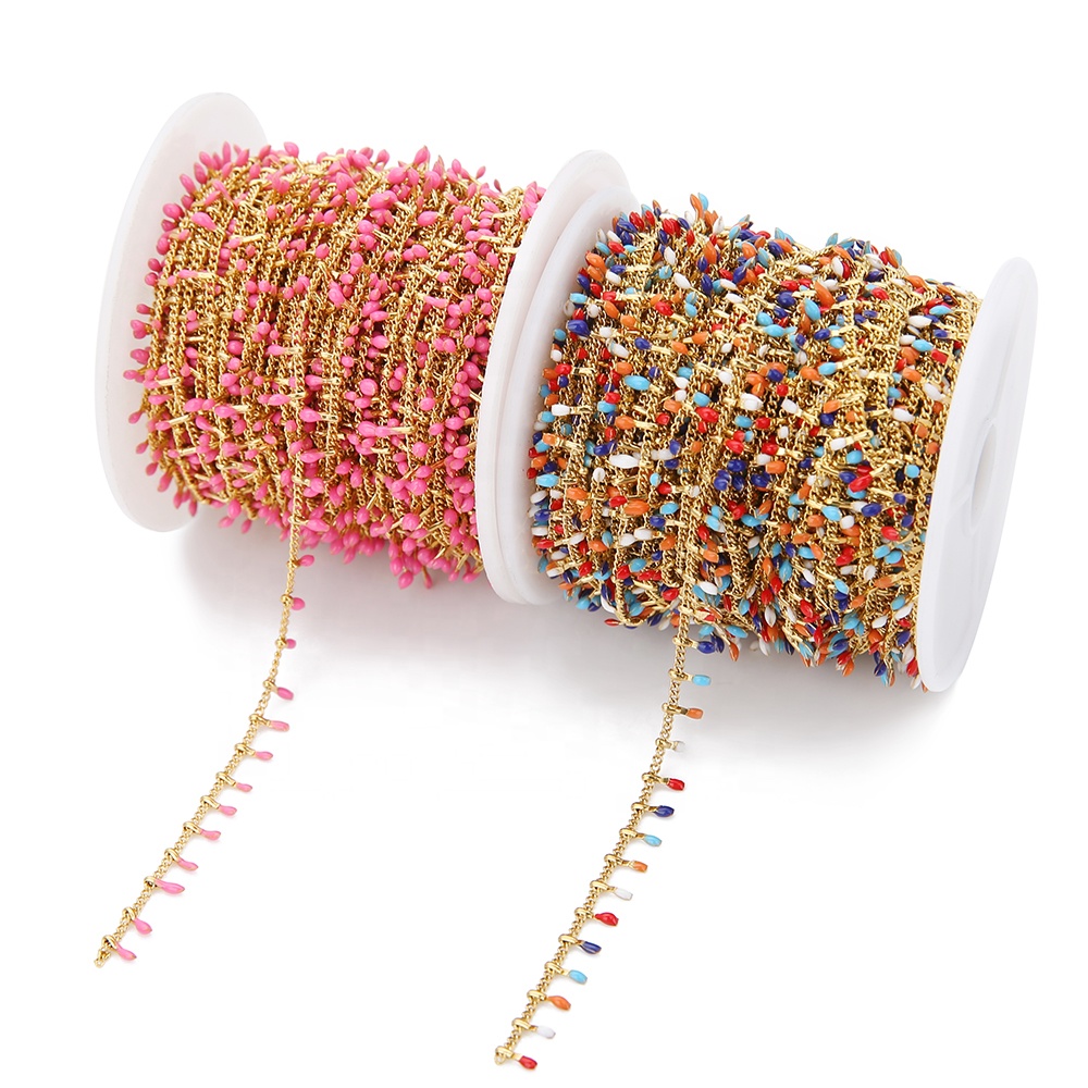 Colourful Enamel Leaf Chains Necklace Component DIY Jewelry Making Bracelet Crafts Accessories