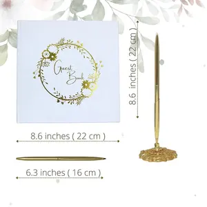 Customize Hardcover Stylish Bloom Flower Gold Stamping Guestbook Guest Book with Pen for Wedding
