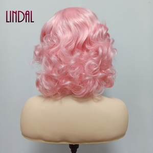 Ngắn Bob Ren Phía Trước Tóc Giả Miễn Phí Phần Tổng Hợp Cơ Thể Sóng Tóc Giả Với Chân Tóc Tự Nhiên Glueless Màu Hồng Trang Điểm Đám Cưới Đảng Cosplay Tóc Giả - Product Image 4