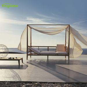 Kingmake Villa Hotel Patio al aire libre cama de día con dosel al aire libre camas de cabaña con madera de teca lujo moderno tumbona muebles de puerta exterior - Product Image 3