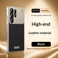 Étui de téléphone en cuir PU magnétique en métal aluminium de luxe pour Samsung S23 S24 S25 Ultra avec cadre aromathérapeutique sans cadre, coque antichoc