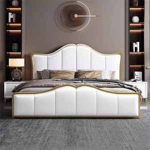 Muebles de dormitorio de madera de lujo modernos, camas suaves con funda, marco de cama doble con lado King, mesas auxiliares, diseño de conjunto completo cómodo - Product Image 3
