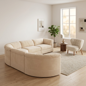 Modern Modular Fabric Sofa Set Beige Living Room Furniture Minimalist Design Wood Legs - Product Image 1