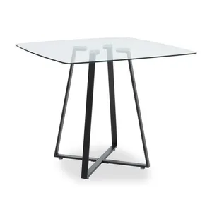 Luxury Modern Restaurant Kitchen Square Tempered Glass Metal Legs Dinning Table