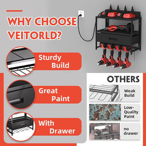 Mingtang Garage Hochleistungs-Bohr halter Organizer Lager regal, Elektro werkzeug Organizer Wand halterung mit Ladestation und Schublade - Product Image 5