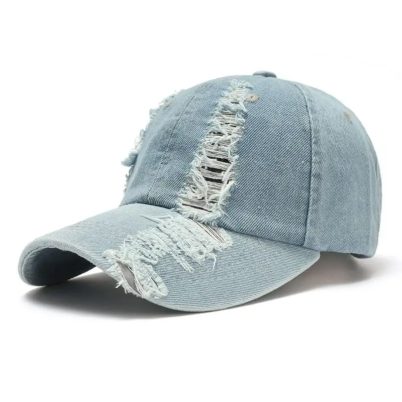 2023 sıcak moda Denim beyzbol pelerinler boş yıkanmış Jean şapka Vintage ayarlanabilir baba şapka