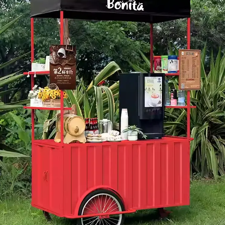 Snack Vending Van carrelli da caffè triciclo elettrico camion cibo Barbecue 3 ruote nero carrelli da caffè mobili