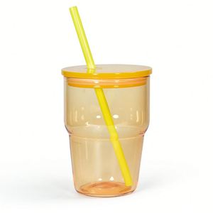 Compact Portable Tiered Clear Glass Cup Gradient Pink With Straw Lid for Office Daily Drinking - Product Image 1