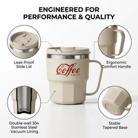 Kingze Tasses à café en acier inoxydable de 400ml gravées sur mesure Tasses à gobelets étanches avec poignée