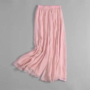 Moda mujer Casual gasa pantalones de pierna ancha tamaño grande suelto sólido blanco banda elástica cintura alta ropa femenina pantalones de gran tamaño - Product Image 4