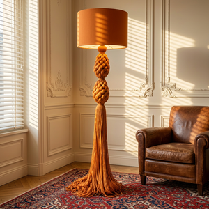 Lampe sur pied bohème artisanale, support en fer durable, abat-jour en macramé en corde de coton tressée à la main, couleur et dimensions personnalisées pour la maison - Product Image 2