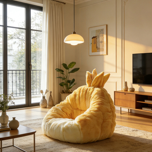 โซฟาเดี่ยวขนนุ่มสีเหลืองครีมลายสับปะรด ดีไซน์น่ารัก นั่งสบาย เหมาะสำหรับห้องนั่งเล่นและห้องนอน  โด่งดังในโลกออนไลน์ - Product Image 5