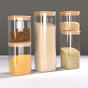 Kapaklı Cam Saklama Kapları Seti, Gıda Saklama Kavanozu, Kare Cam Kiler Kapları, Yulaf Ezmesi, Baharat, Kahve için Cam Saklama Kapları - Product Image 3