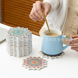 Sous-verres en porcelaine de Quanzhou, forme irrégulière, motif floral, isolants thermiques, absorbants, en céramique, pour accessoires café et thé - Product Image 1