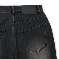 Jeans en denim noir délavé et vieilli pour homme, coupe large et décontractée, dégradé, déchiré, style urbain, fabriqué sur mesure