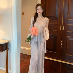 2025 Hot Bán New Mùa Xuân Và Mùa Thu Băng Lụa Thoải Mái Sang Trọng Sexy Ren Của Phụ Nữ Đồ Ngủ - Product Image 5