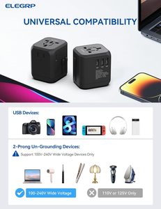 ELEGRP US EU UK Multi-Steckdosen <span class=keywords><strong>adapter</strong></span> Internat ionaler Steckdosen konverter Universal-Reise <span class=keywords><strong>adapter</strong></span> mit USB-C-Anschluss - Product Image 5