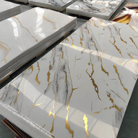 Lembaran PVC Marmer Tahan Air Kilap Tinggi, Papan Dinding Laminasi, Panel Dinding Interior Tekstur UV 3D, Papan Anti Lembab