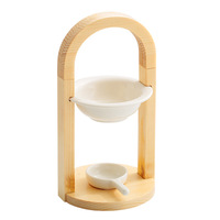 Natürlicher Bambus-Holzbogen Umweltfreundlicher Langlebiger Aromatischer Räucherstäbchenhalter mit Keramik-Blumenteller für den Hausgebrauch Chinesischer Räucherstäbchenhalter