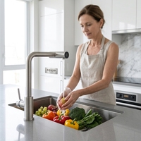 Robinet de cuisine de conception nouvelle, en acier inoxydable 304, robinet mélangeur d'eau chaude et froide pour cuisine