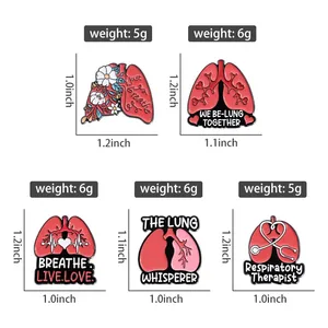 Broches personnalisées en émail sur le thème des poumons, pour thérapeutes respiratoires, avec la phrase 'We Be Lung Together', badges de revers, accessoires de bijouterie médicale - Product Image 1
