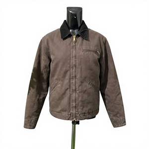 Chemise-veste de travail en toile pour homme, couleur unie, col rabattu, fermeture éclair, coton lavé, style automne - Product Image 3
