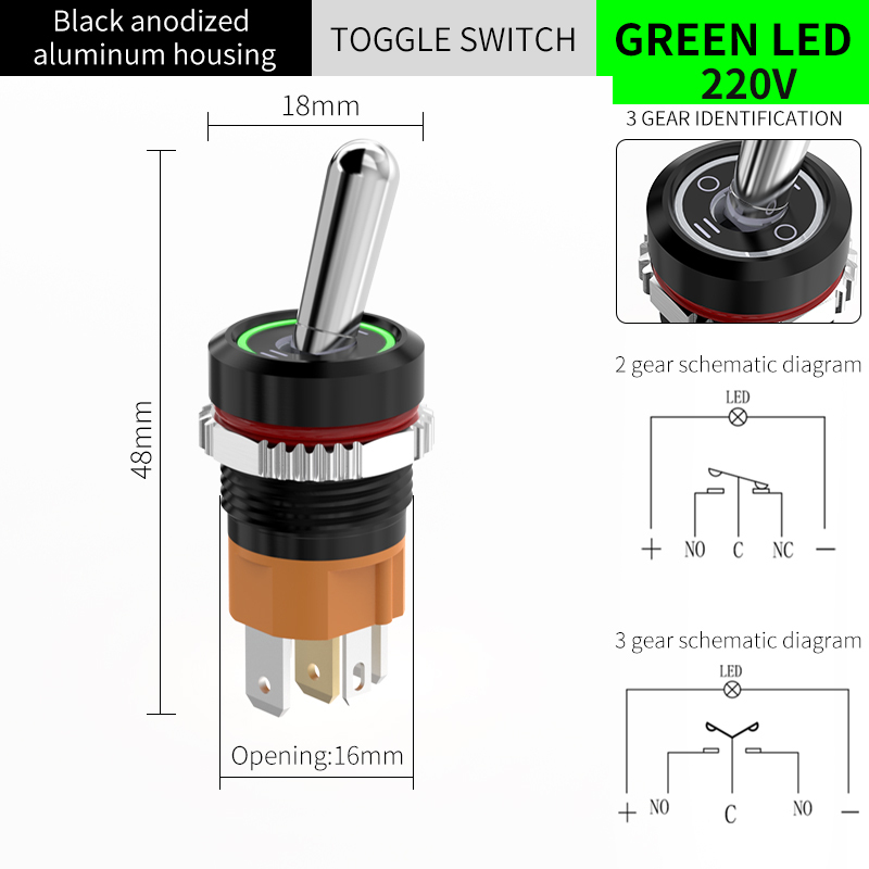 3-Pos/Black Anodized/Green/220V