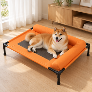 Elevated Faux Leather <strong>Dog</strong> Camp <strong>Bed</strong> with Side Bolster Breathable Waterproof Mesh Pet <strong>Bed</strong> <strong>for</strong> <strong>Large</strong> <strong>Dogs</strong> Indoor Outdoor Use - Product Image 1