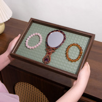 Vente en gros de plaques en bois de noyer brun de luxe plateau de présentation de bijoux vert kaki pour la décoration intérieure plateau de service de bague de fête