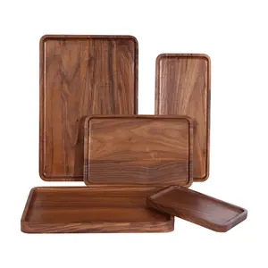 Plateau de service rectangulaire <span class=keywords><strong>en</strong></span> <span class=keywords><strong>bois</strong></span> de noyer écologique avec surface vernie <span class=keywords><strong>pour</strong></span> le thé/le café - Product Image 1