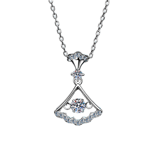 Joyería Fina de Moda, Elegante Collar con Colgante de Moissanita en Forma de Abanico, Diseño de Falda, Plata de Ley S925, Chapado en Platino, 18 Pulgadas, para Mujer - Product Image 1
