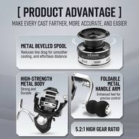 Carrete de Pesca Giratorio de Metal para Agua Salada, Pesca en el Mar, Manivela de Doble Perilla, Compatible con Señuelos Negros, Relación de Engranajes 5.2:1, 8kg Máx., 12+1 Rodamientos