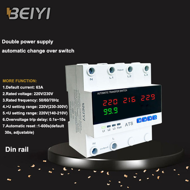 Universal Iraq Type Ats Change Over Breaker Switch Current Display 220v 100Amp 3 Source Automatic Transfer Switch